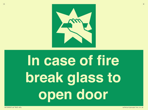 In case of fire break glass to open door